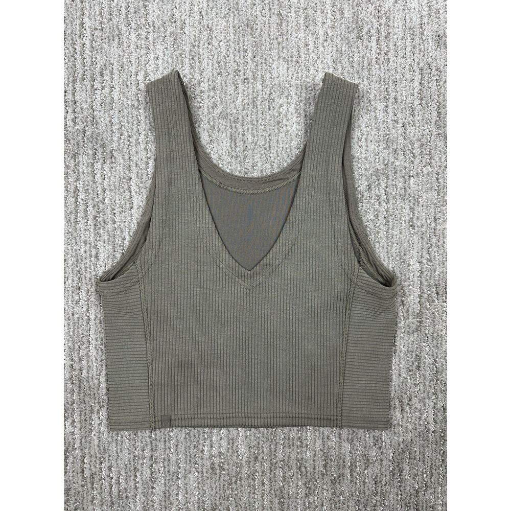 Lululemon Tank Top Womens 4 Green Ribbed V Neck Cropped Yoga Athletic Workout